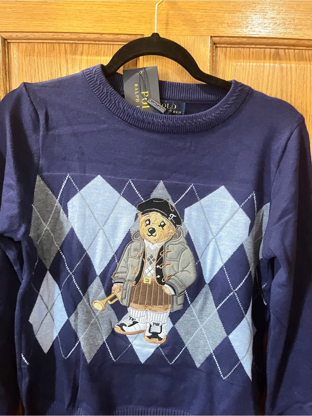 Ralph Lauren Navy Argyle Polo Bear Knit Sweater